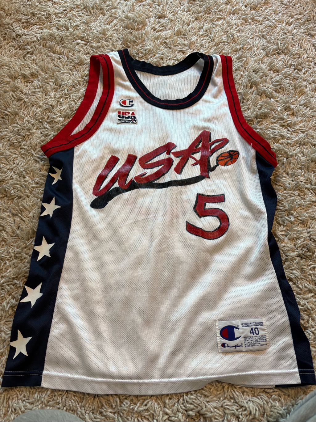 Champion Brand 1996 Edition Usa Basketball Jersey, Grant Hill #5, Size 40